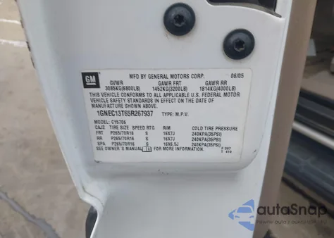 2005 Chevrolet Tahoe Ls z USA, uszkodzony, nr VIN 1GNEC13T65R267937